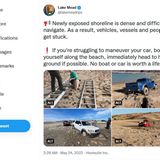 Die Nationalparkverwaltung warnte jüngst auf Twitter Autofahrer vor dem Befahren der Uferbereiche des Sees. Dort sei der Matsch wie Treibsand. Fahrzeuge können leicht stecken bleiben, wie diese Fotos zeigen.
