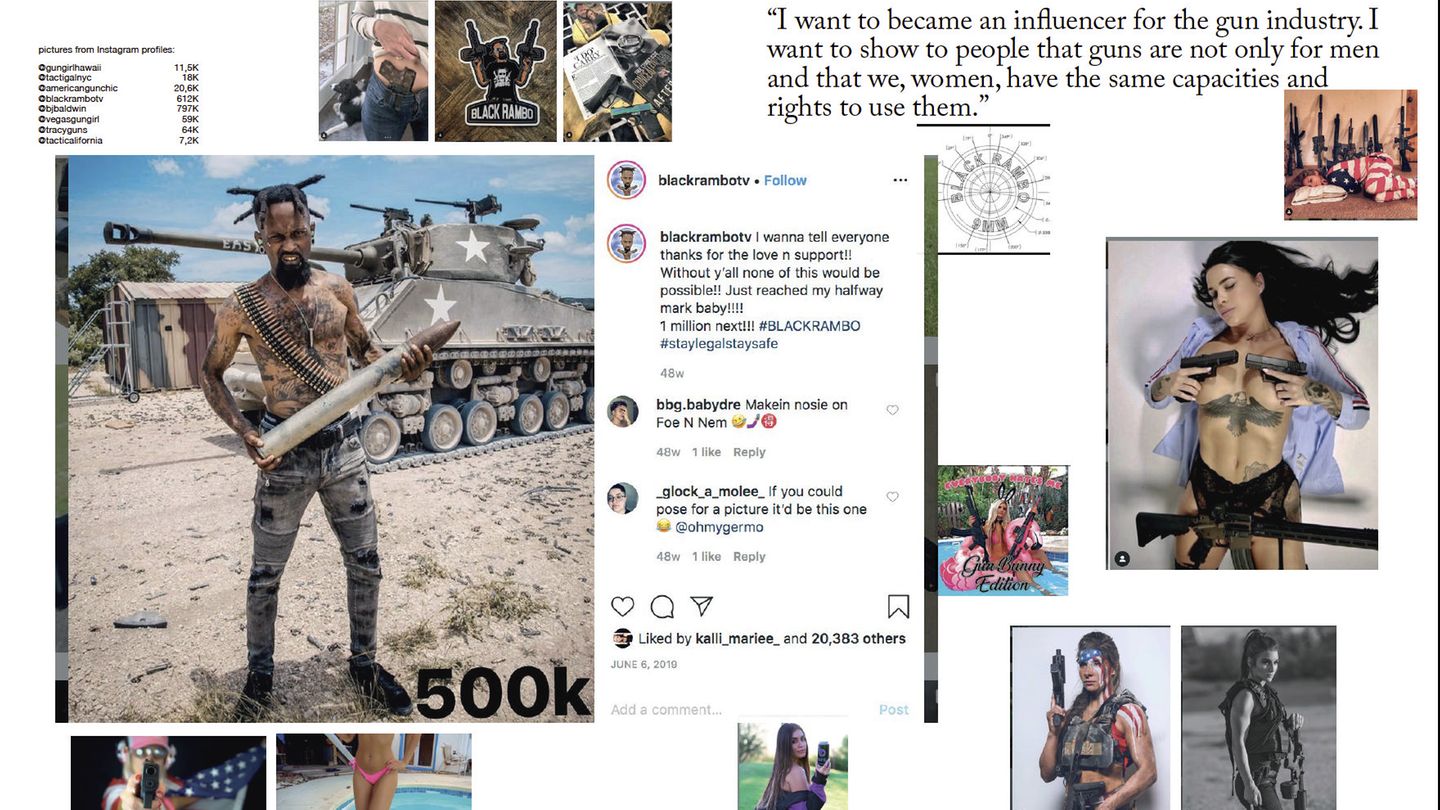 Eine Übersicht von Profilen in sozialen Netzwerken mit unterschiedlichen Waffen-Influencern