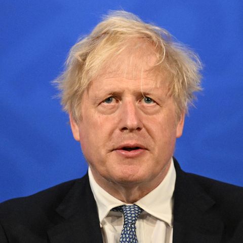 Boris Johnson bei einer Presse Konferenz in Downing Street, London