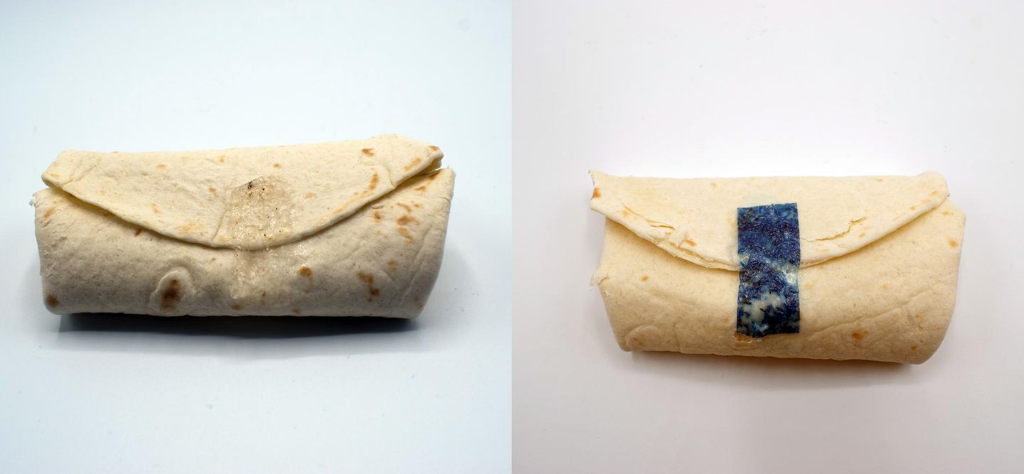 Burrito mit essbarem Klebeband verschlossen