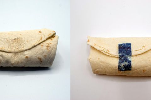Burrito mit essbarem Klebeband verschlossen