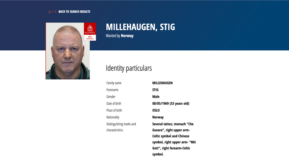 Oppfordringen til menneskejakt på Stig Millehaugen hos Interpol