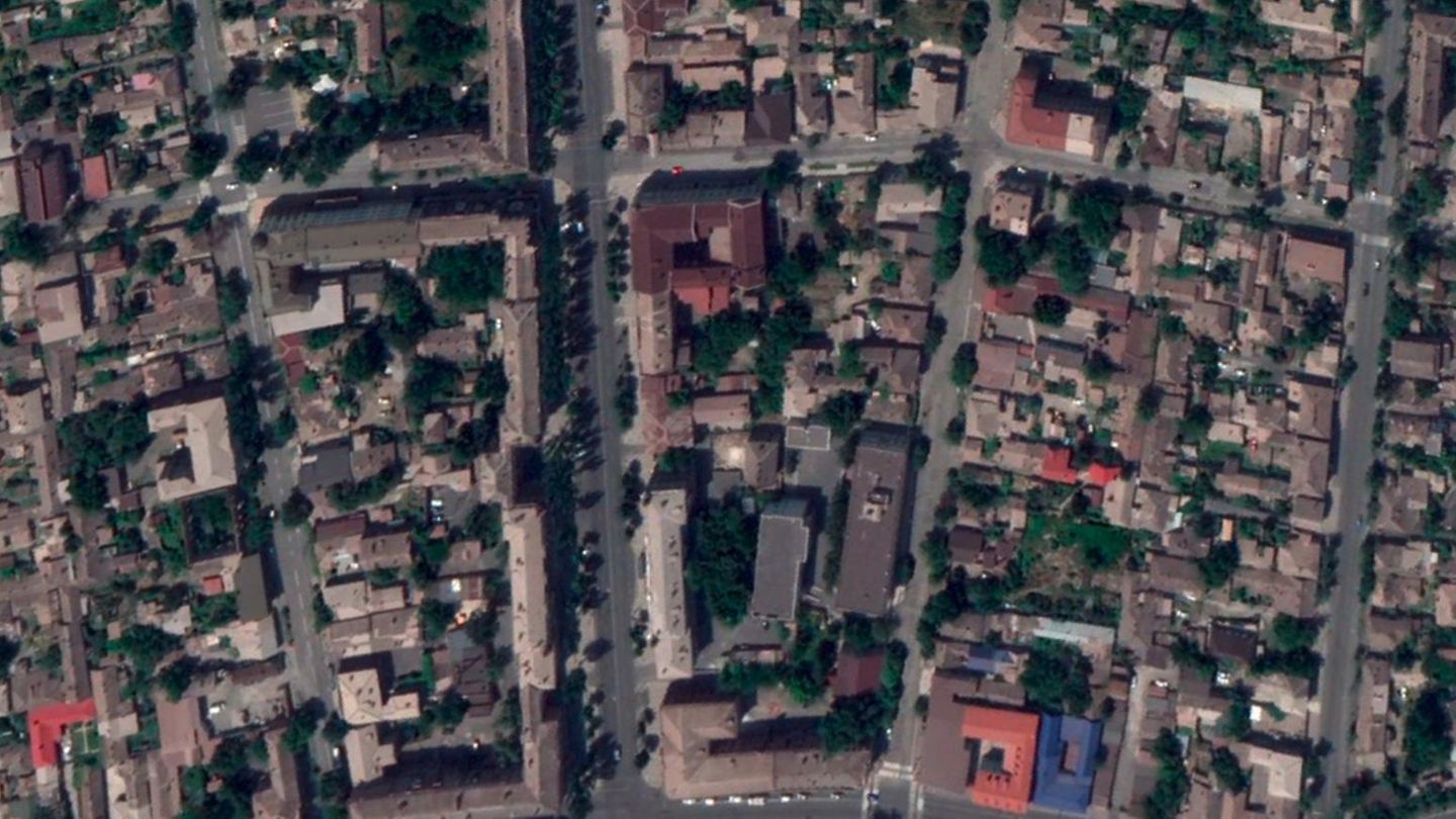Mariupol, Region Donezk Ukraine-Krieg: Luftaufnahme Straßenzüge in Mariupol