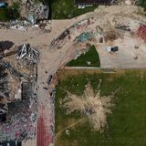 Ukraine-Krieg: Luftaufnahme eines Stadions in Chernikiv