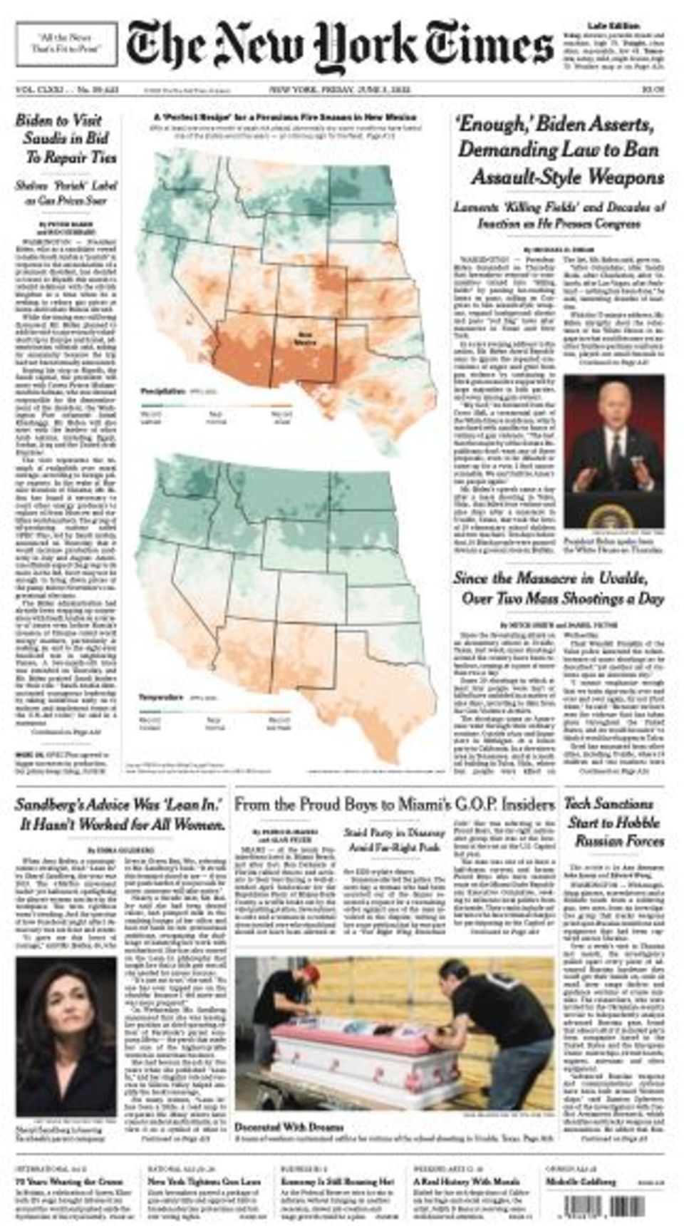 Die Frontseite der "New York Times" vom 3. Juni 2022 Die Frontseite der "New York Times" vom 3. Juni 2022