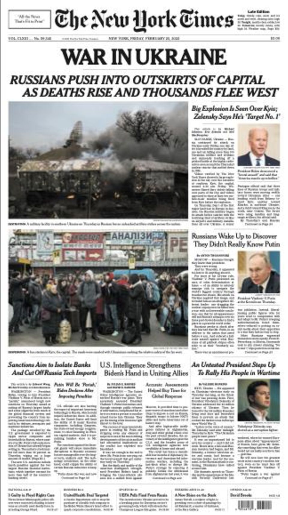 Die Frontseite der "New York Times" vom 25. Februar 2022 Die Frontseite der "New York Times" vom 25. Februar 2022
