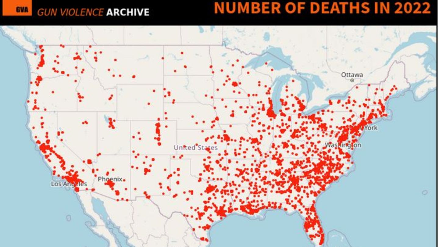 Eine Grafik zeigt Todesfälle durch Waffen in den USA