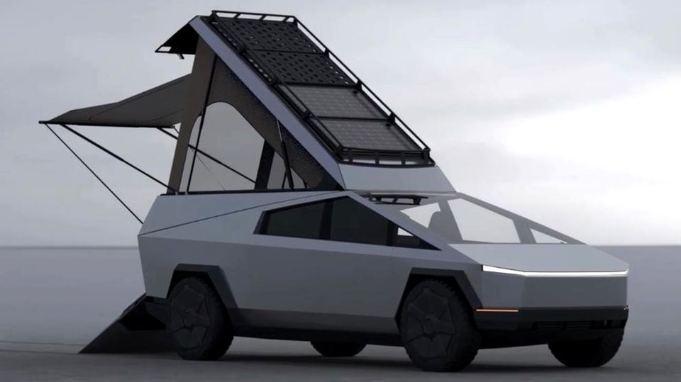 Der neue Cybertruck von Tesla mit einem Camping-Aufsatz des Start-Ups Space Campers