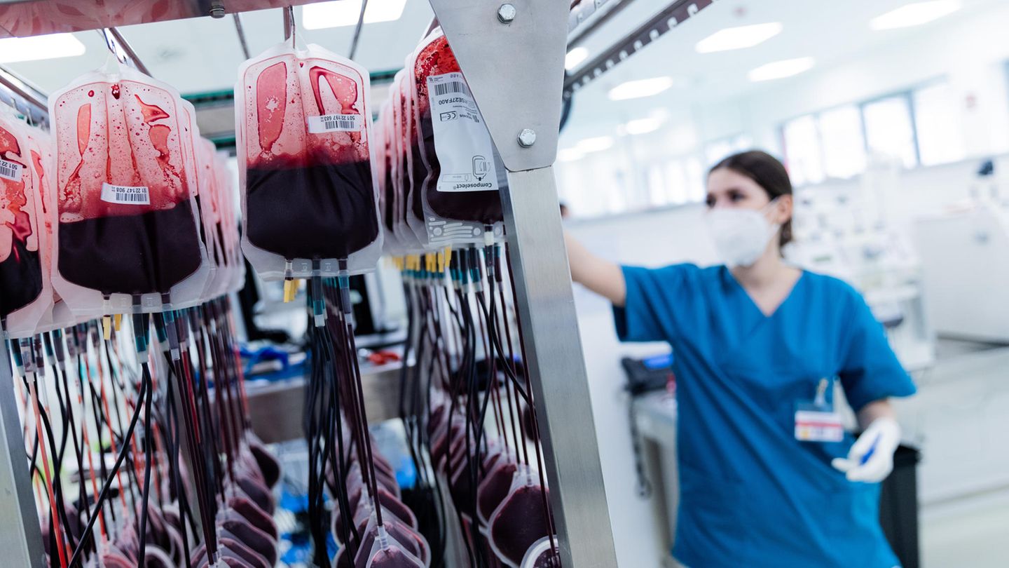 Blutkonserven werden im Zentrallabor des DRK-Blutspendedienstes für Krankenhäuser und Praxen gefiltert und aufbereitet