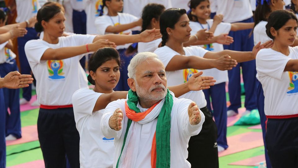 Yoga world yoga day modes Prime Minister Narendra Modi practiced with thousands of others on World Yoga Day. people in Delhi