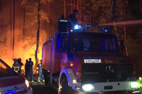 Sehen Sie im Video: Bilder zeigen Löscharbeiten aus der Nacht – Waldbrand bei Treuenbrietzen mittlerweile unter Kontrolle.