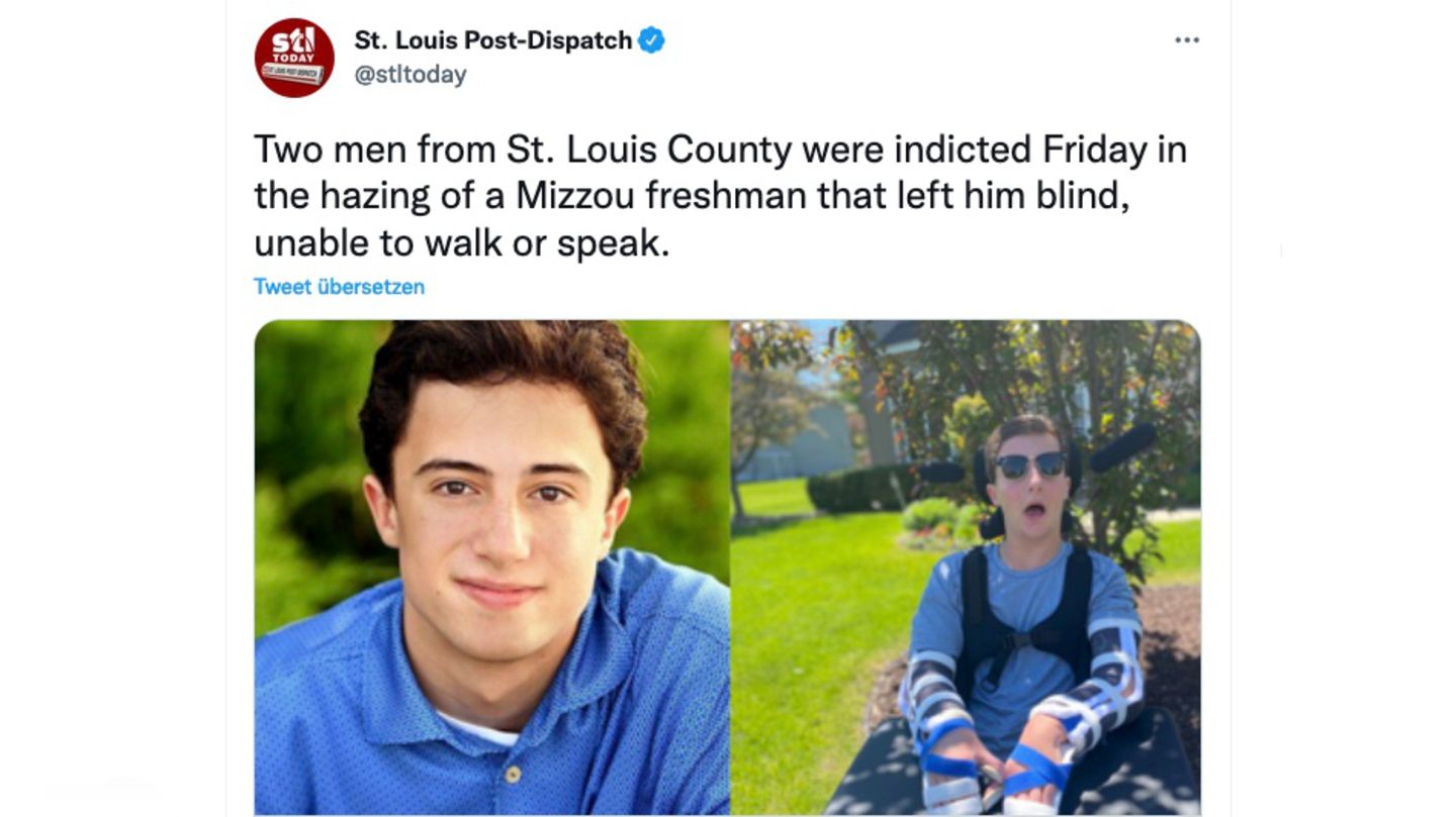 Daniel Santulli vor und nach seinem Aufnahmeritual an der Universität von Missouri