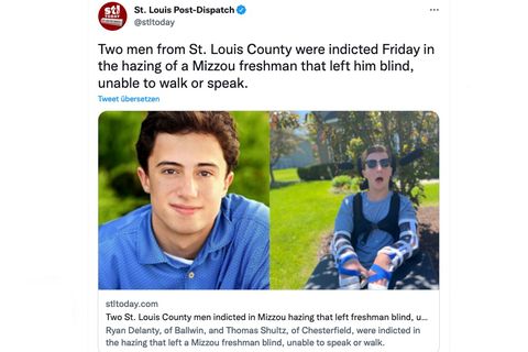 Daniel Santulli vor und nach seinem Aufnahmeritual an der Universität von Missouri