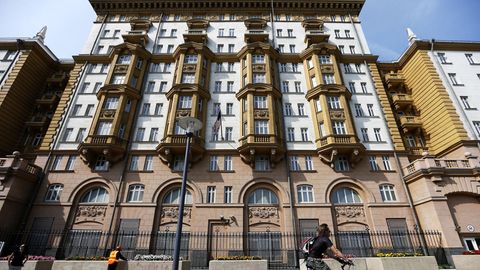 Blick auf die US-Botschaft in Moskau, Russland
