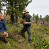 Busenfreund Schoigu durfte auch damals nicht fehlen. Zusammen macht Beerenpflücken auch viel mehr Spaß. 