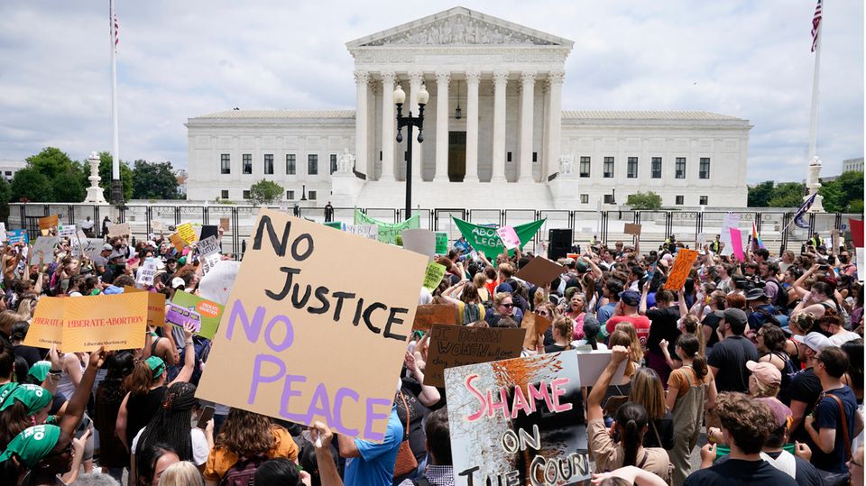 Demonstrators in front of the Supreme Court