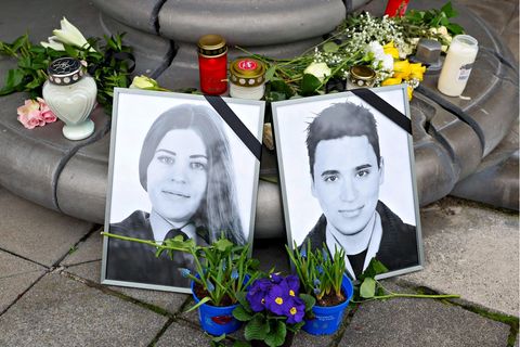 Trauerstelle mit Bildern von Yasmin B. und Alexander K. in Kusel