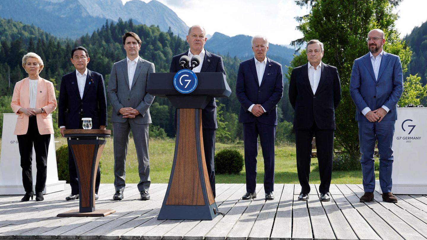 Teilnehmer des G7-Gipfels auf Schloss Elmau, nahe Garmisch-Partenkirchen