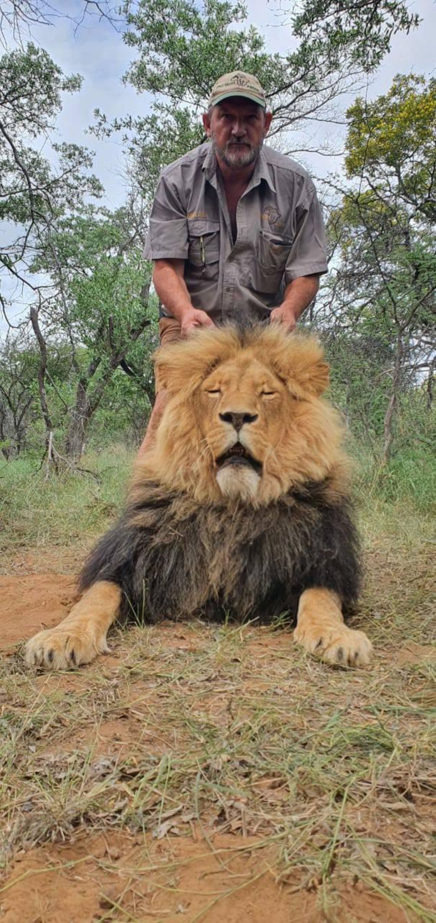 Riaan Naude hält den Kopf eines toten Löwen