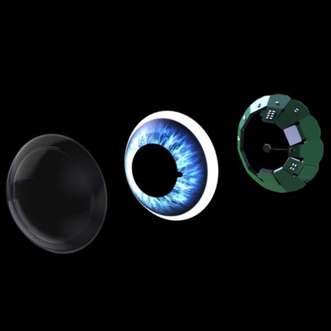 Eine Grafik des Startups "Mojo Lens" zeigt, wie die Kontaktlinse aufgebaut ist