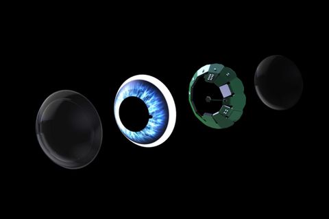 Eine Grafik des Startups "Mojo Lens" zeigt, wie die Kontaktlinse aufgebaut ist