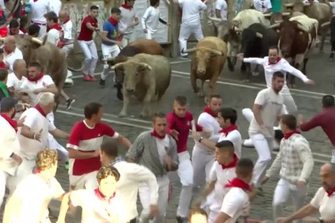 Umstrittene Tradition: Nach zwei Jahren Pause: Menschen hetzen wieder Stiere durch Pamplona – Tierschützer protestieren