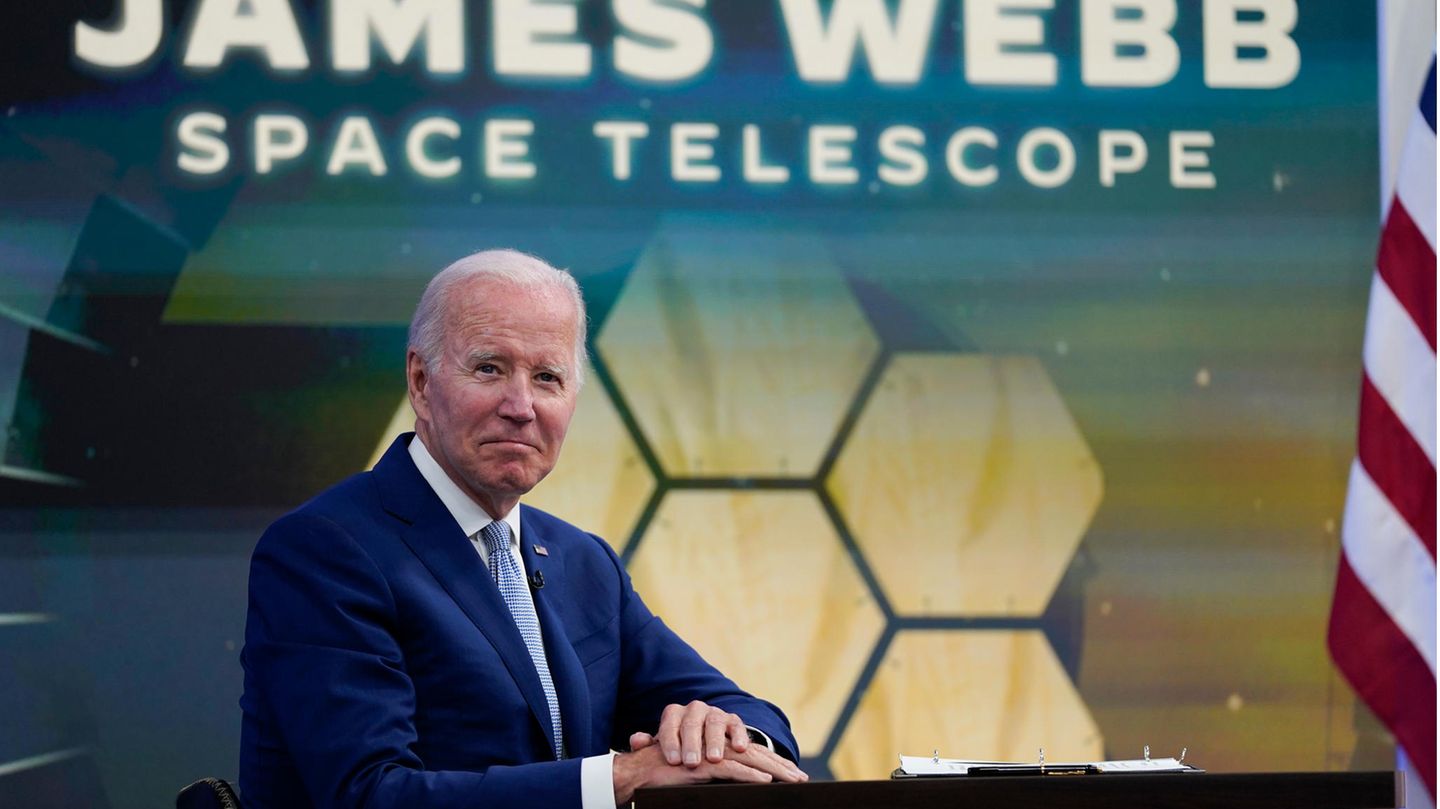 Prestige-Projekt: US-Präsident Joe Biden war Teil der Präsentation des Premierenfotos des JWST. Das Teleskop wurde nach dem zweiten Nasa-Chef James Edwin Webb benannt, der die Raumfahrtbehörde von 1961 bis 1968 leitete.