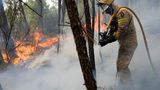 Ansiao, Portugal. Feuerwehrleute der Nationalen Republikanischen Garde löschen einen Waldbrand