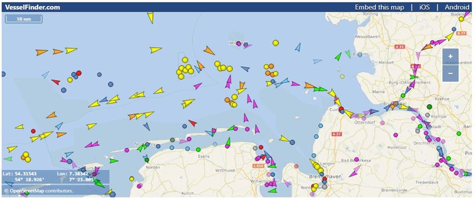 Ship jam in the German Bight Ship jam in the German Bight