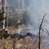 Auch in Deutschland flammen erste Waldbrände auf – nachdem Brandenburg schon im Juni betroffen war, löschen Feuerwehrleute hier ein Feuer in Mespelbrunn, Bayern.