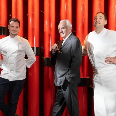 Benjamin Chmura, Alain Ducasse und Daniel Humm im Tantris München
