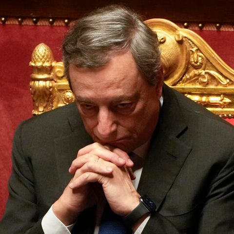 Mario Draghi, Premierminister von Italien, nimmt an einer Debatte im Senat teil