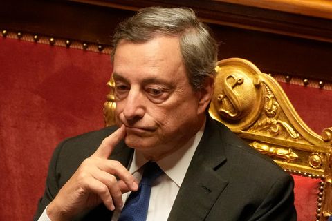 Mario Draghi, Premierminister von Italien, nimmt an einer Debatte im Senat teil