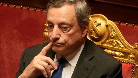 Mario Draghi, Premierminister von Italien, nimmt an einer Debatte im Senat teil