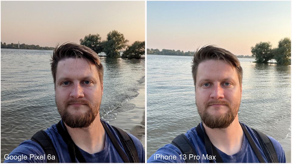 Ein Vergleich zweier Selfie-Aufnahmen zwischen Pixel 6a und iPhone 13 Pro Max Ein Vergleich zweier Selfie-Aufnahmen zwischen Pixel 6a und iPhone 13 Pro Max
