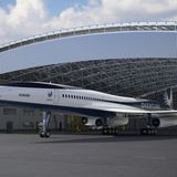 Mit der "Overture" will Boom Supersonic durchstarten. Hier steht das Modell im Hangar.