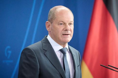 Bundeskanzler Olaf Scholz auf der Pressekonferenz in Berlin 