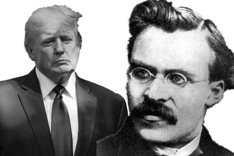 Eine Collage aus den Moralgegnern Donald Trump und Friedrich Nietzsche