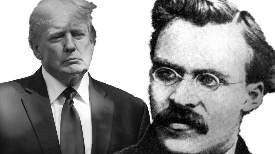 Eine Collage aus den Moralgegnern Donald Trump und Friedrich Nietzsche