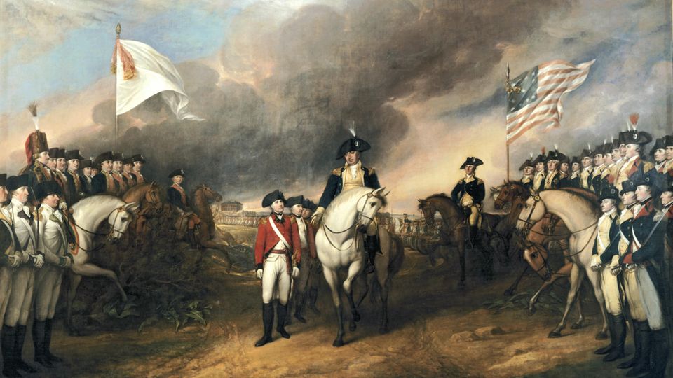 Cornwallis kapituliert in Yorktown. Historisch wenig akkurates Gemälde von John Trumbull,