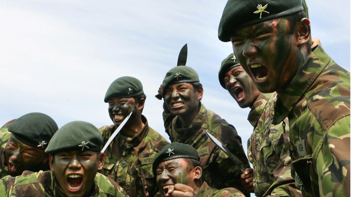 Gurkha-Soldaten gelten als unerbittliche Kämpfer. Das Symbolbild zeigt Gurkhas der britischen Armee.