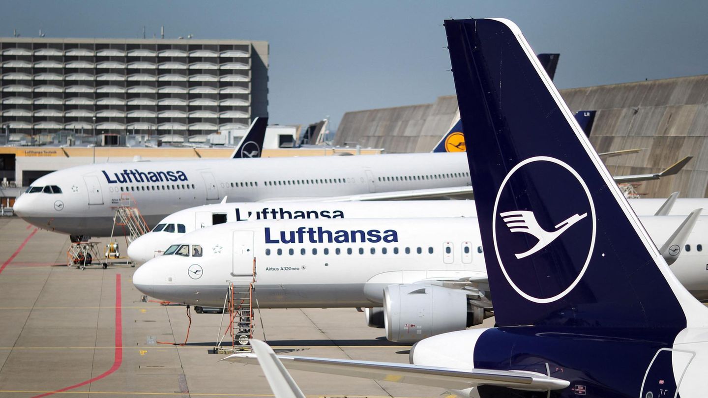 Bleiben wegen des Warstreiks des Bodenpersonals am 27. Juli am Boden: Jets der Lufthansa am Flughafen Frankfurt.