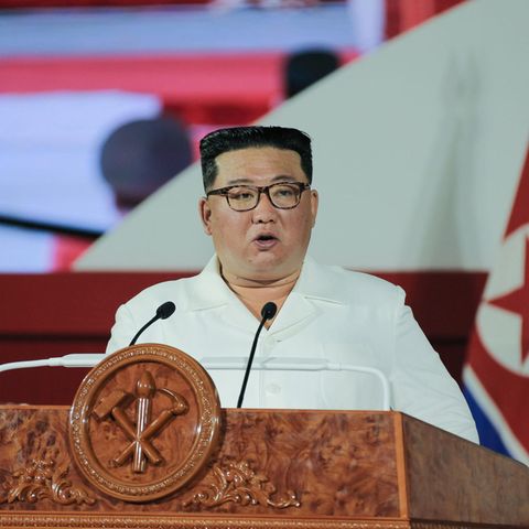 Kim Jong Un, Machthaber von Nordkorea, während einer Ansprache