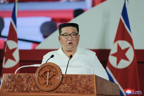 Kim Jong Un, Machthaber von Nordkorea, während einer Ansprache