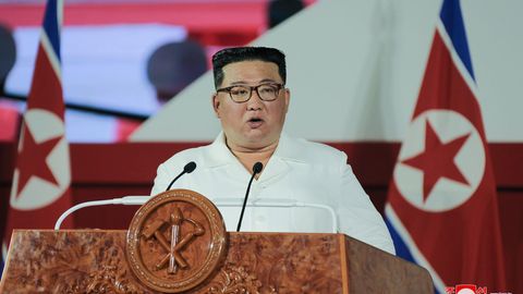 Kim Jong Un, Machthaber von Nordkorea, während einer Ansprache