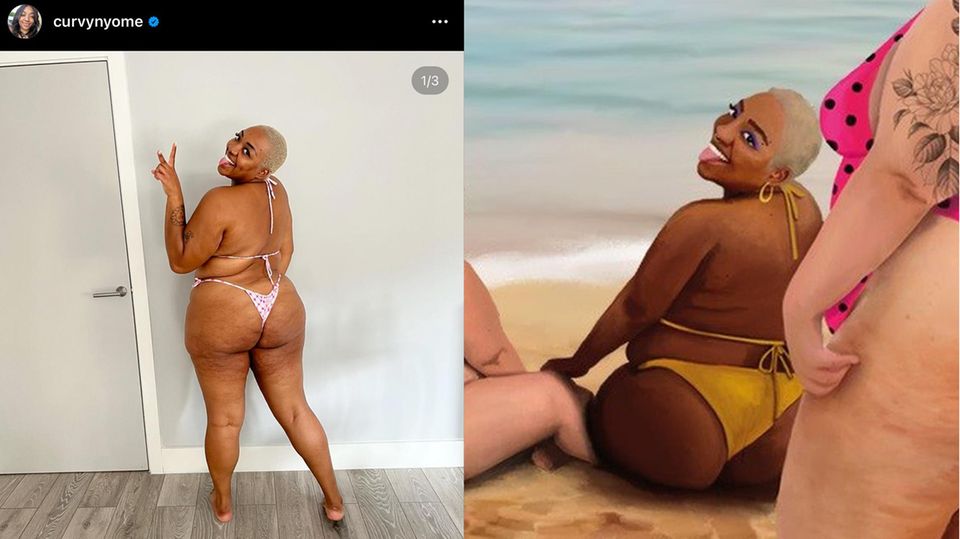 "Der Sommer gehört uns": links das Originalbild, rechts das Design von Arte Mapache links das Originalbild, rechts das Design von Arte Mapache