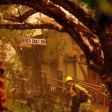 Ein junge Feuerwehrmann versucht, eine Hütte vor den Flammen zu retten