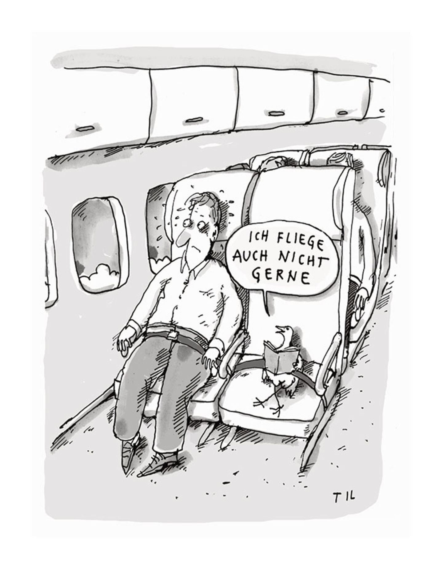 Auch stern-Zeichner Til Mette gehört zum Hamburger Strich. In diesem Cartoon befindet sich das Huhn hoch über den Wolken.