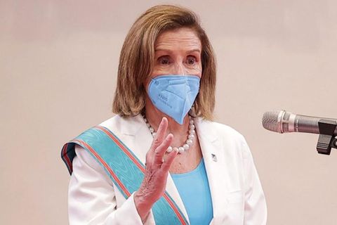 Nancy Pelosi, bei einer Pressekonferenz mit Taiwans Präsidentin Tsai Ing-wen