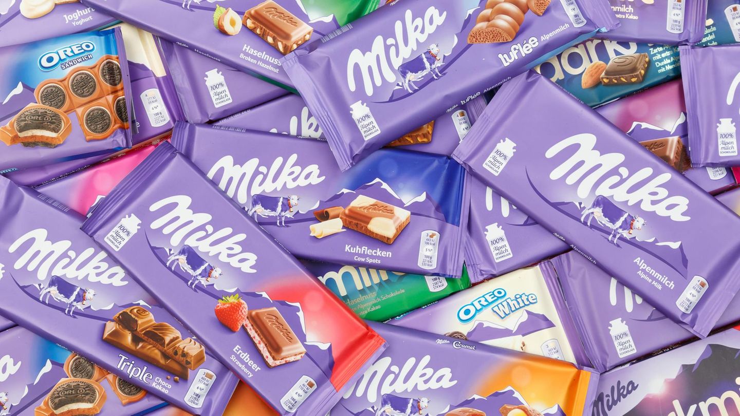 Viele Milka Schokoladensorten nebeneinander